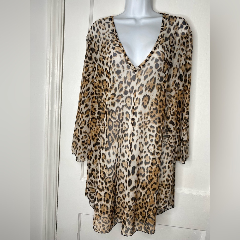 JORDAN TAYLOR NWT Leopard Print V-Neck Mesh Dress/ Bathing Suit Cover Up